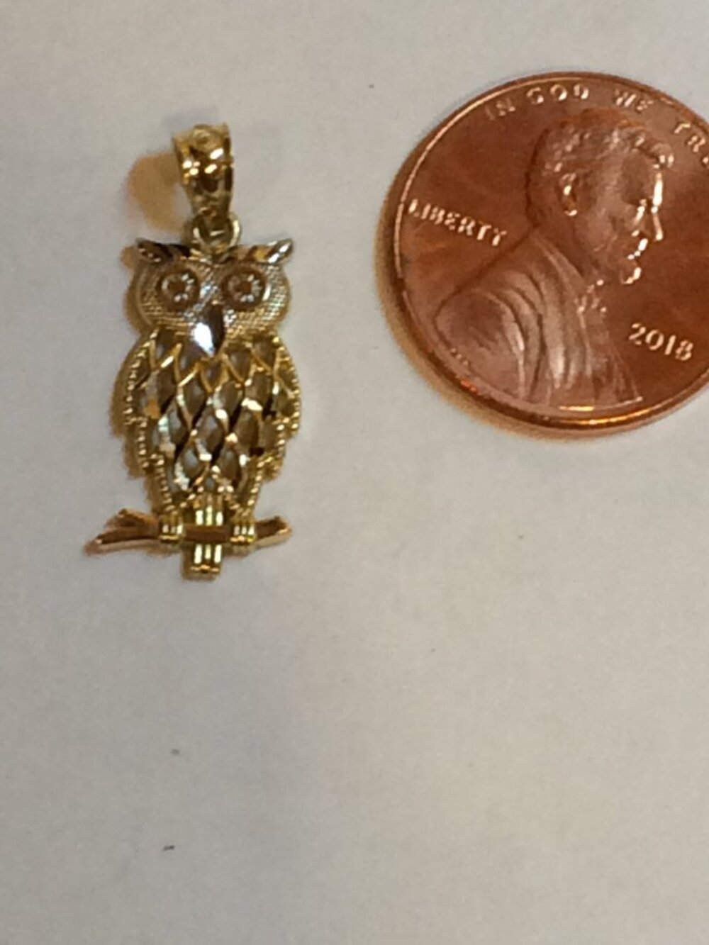 14K Solid Gold Owl Pendant - Picture 4 of 6